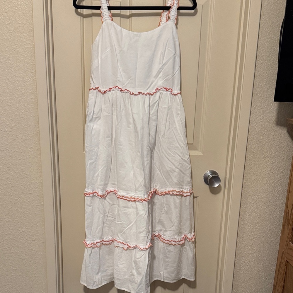 J. Crew White Tiered Sundress with Pink Trim